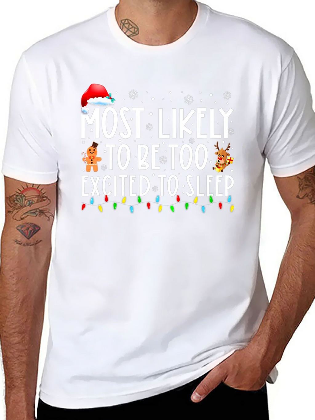 Funny Christmas T-Shirt: Most Likely Too Excited to Sleep product image 6