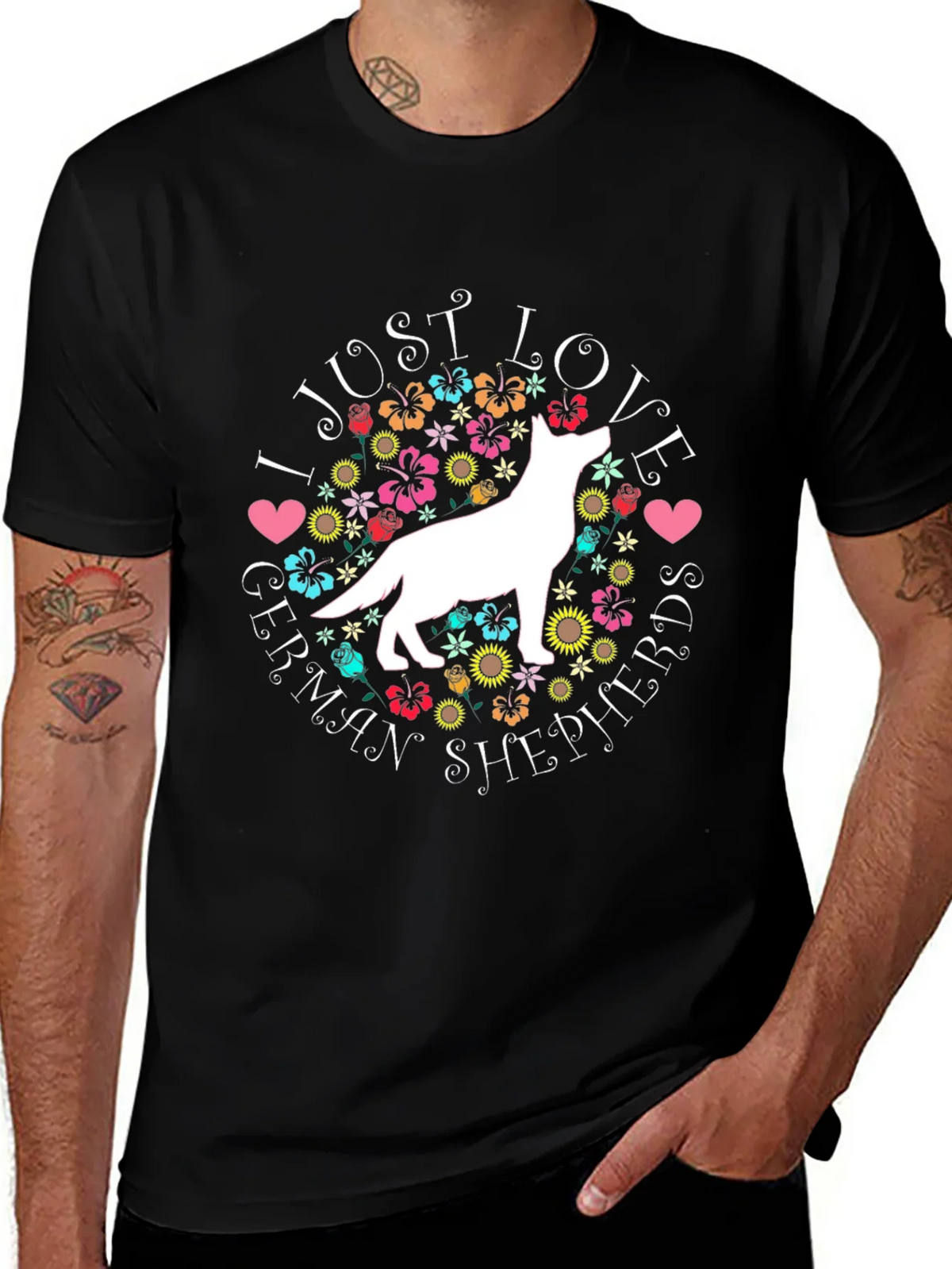 I Love German Shepherds Black T-Shirt product image 1