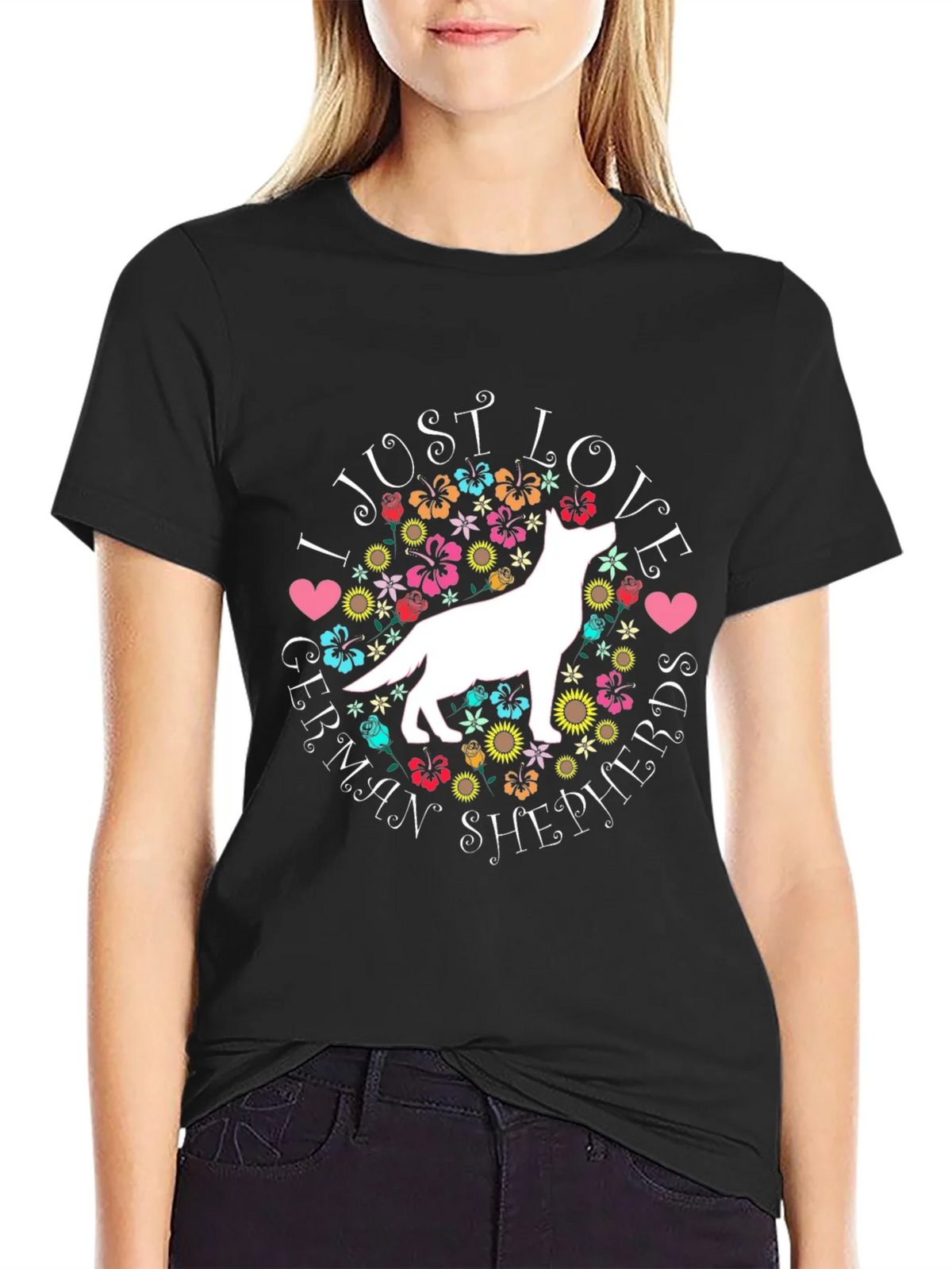 I Love German Shepherds Black T-Shirt product image 2