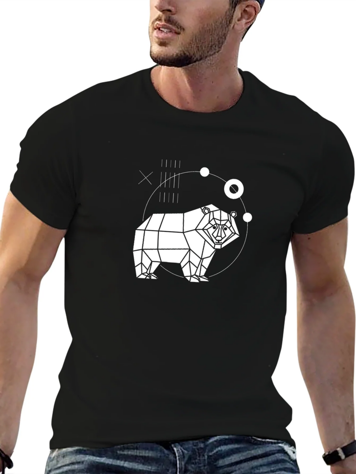 Geometric Bear Graphic Black T-Shirt product image 6
