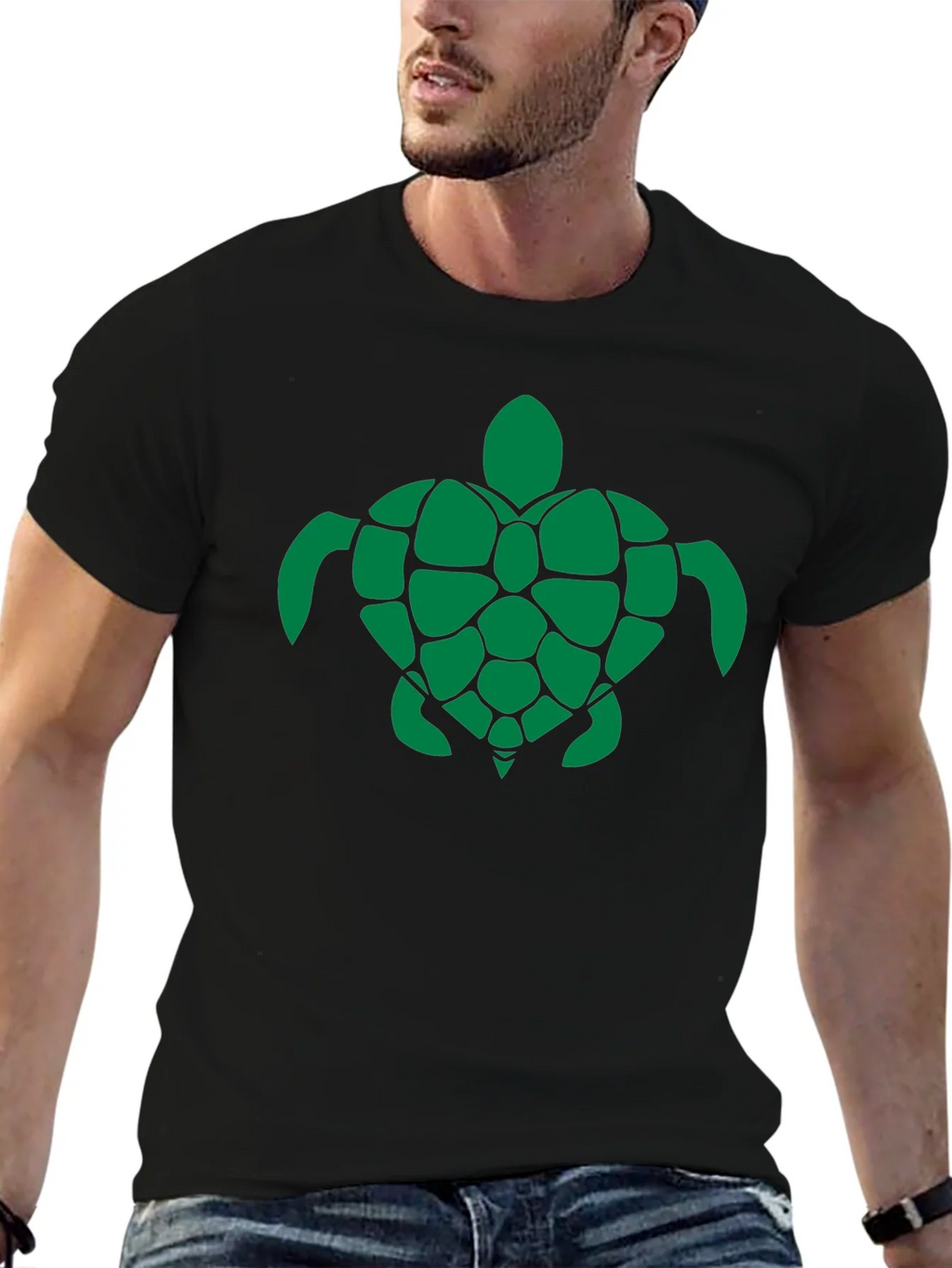 Turtle Graphic Tee - Green Print on Black product image 6
