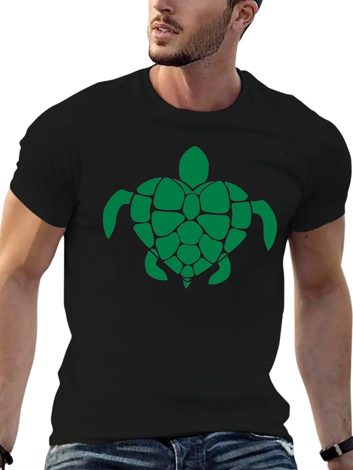 Turtle Graphic Tee - Green Print on Black product image 6