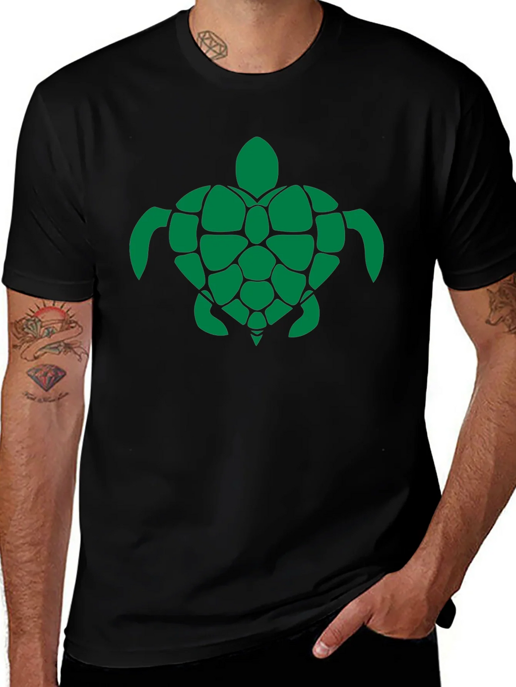 Turtle Graphic Tee - Green Print on Black product image 1