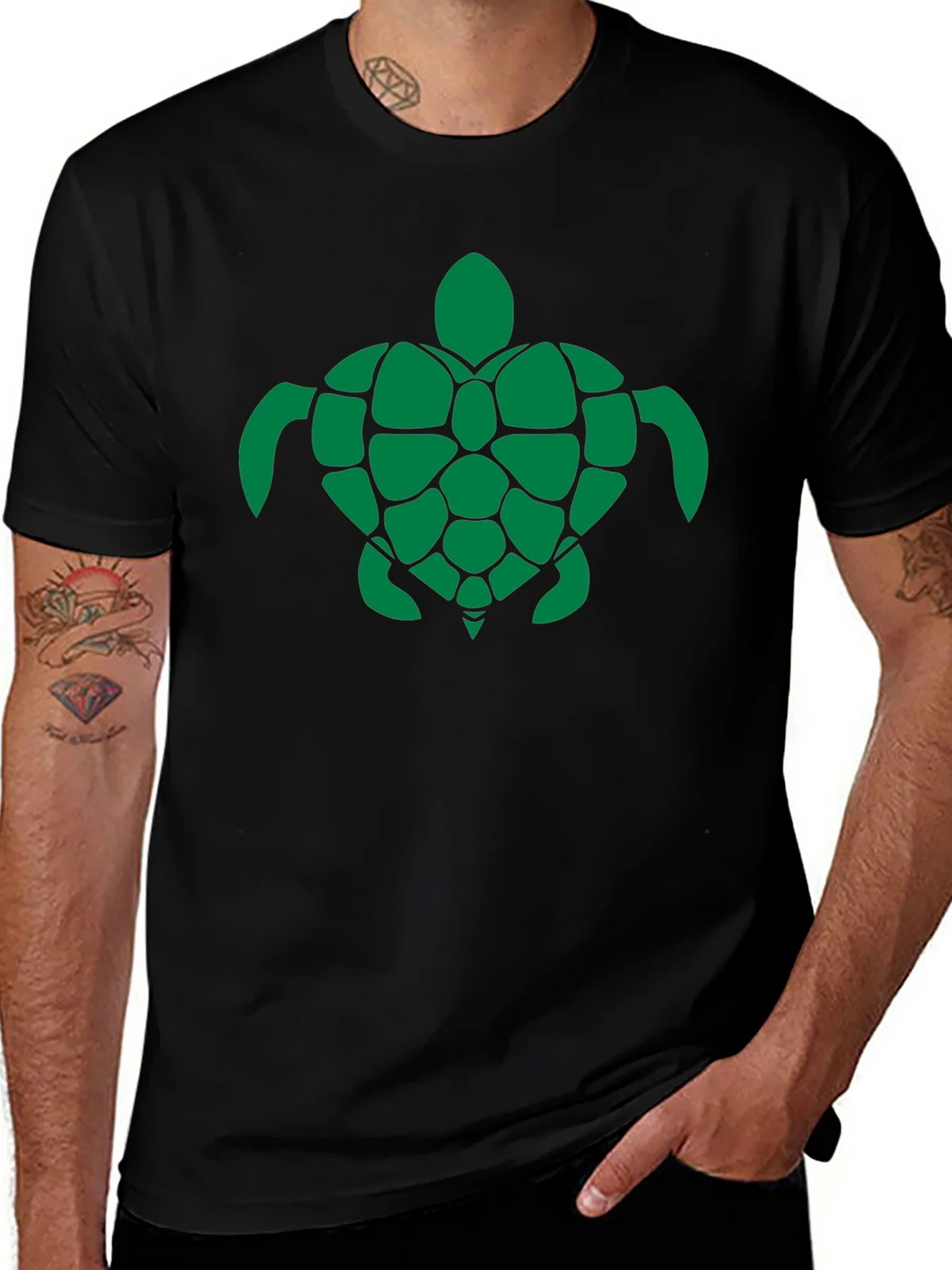 Turtle Graphic Tee - Green Print on Black product image 1