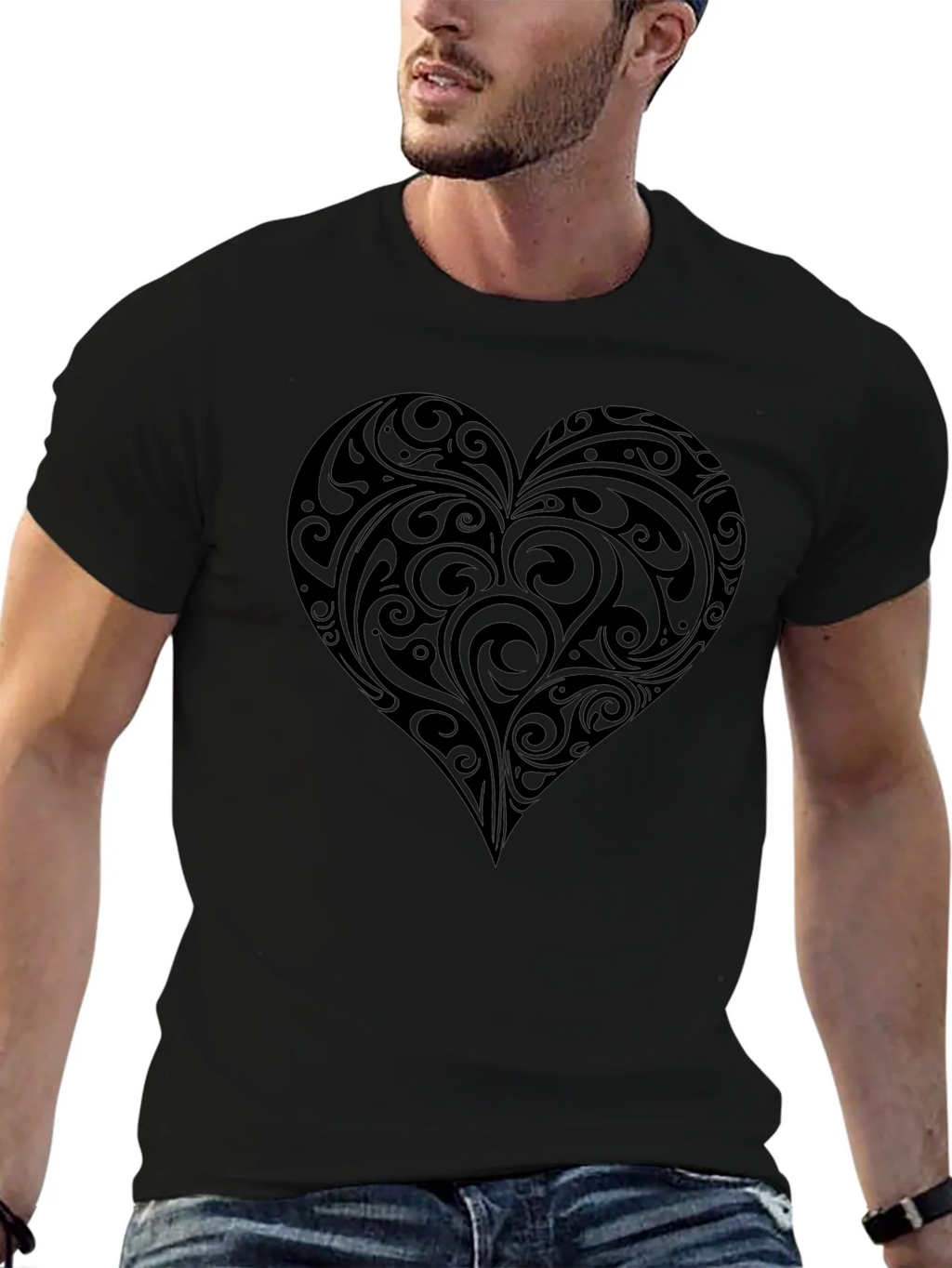 Heart Swirl Graphic Tee - Mens Black T-Shirt product image 6