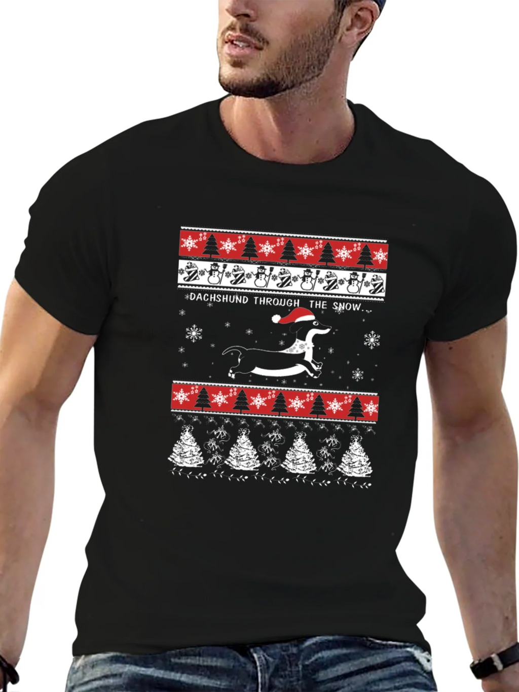Dachshund Through The Snow Christmas T-Shirt product image 4